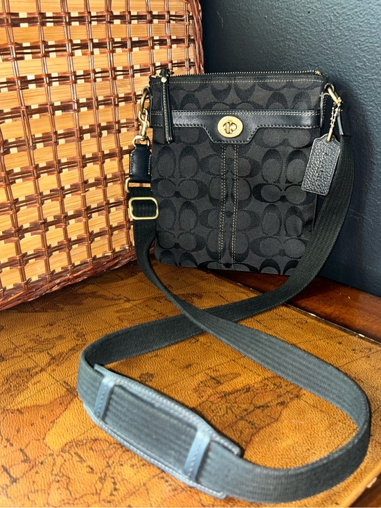Coach Handbags - Coach Hampton Signature Black Canvas Swingpack Crossbody Bag with Turnlock